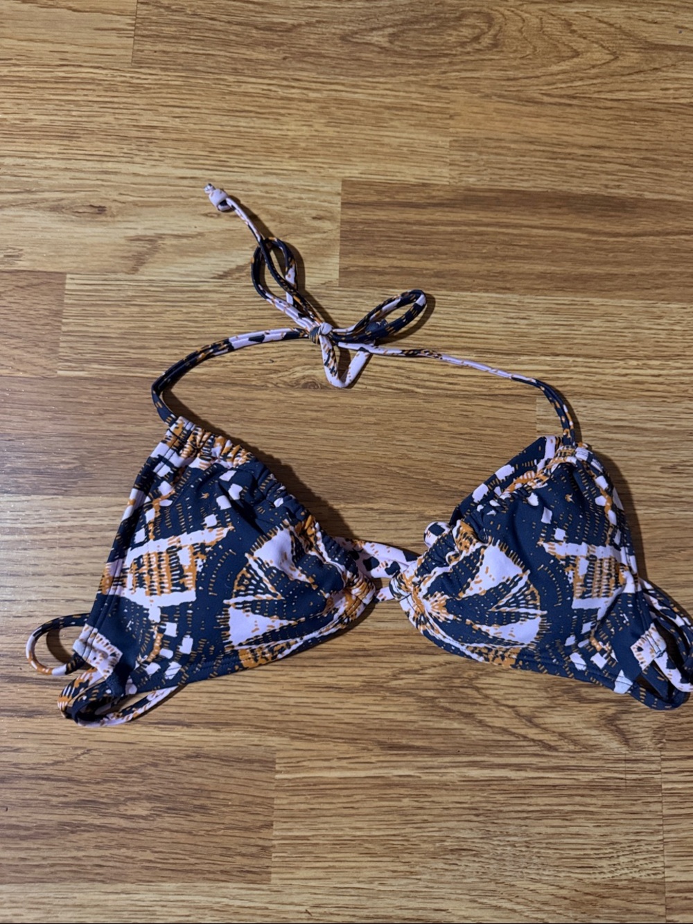 Xhilaration Black, White & Orange Patterned Triangle Bikini Top